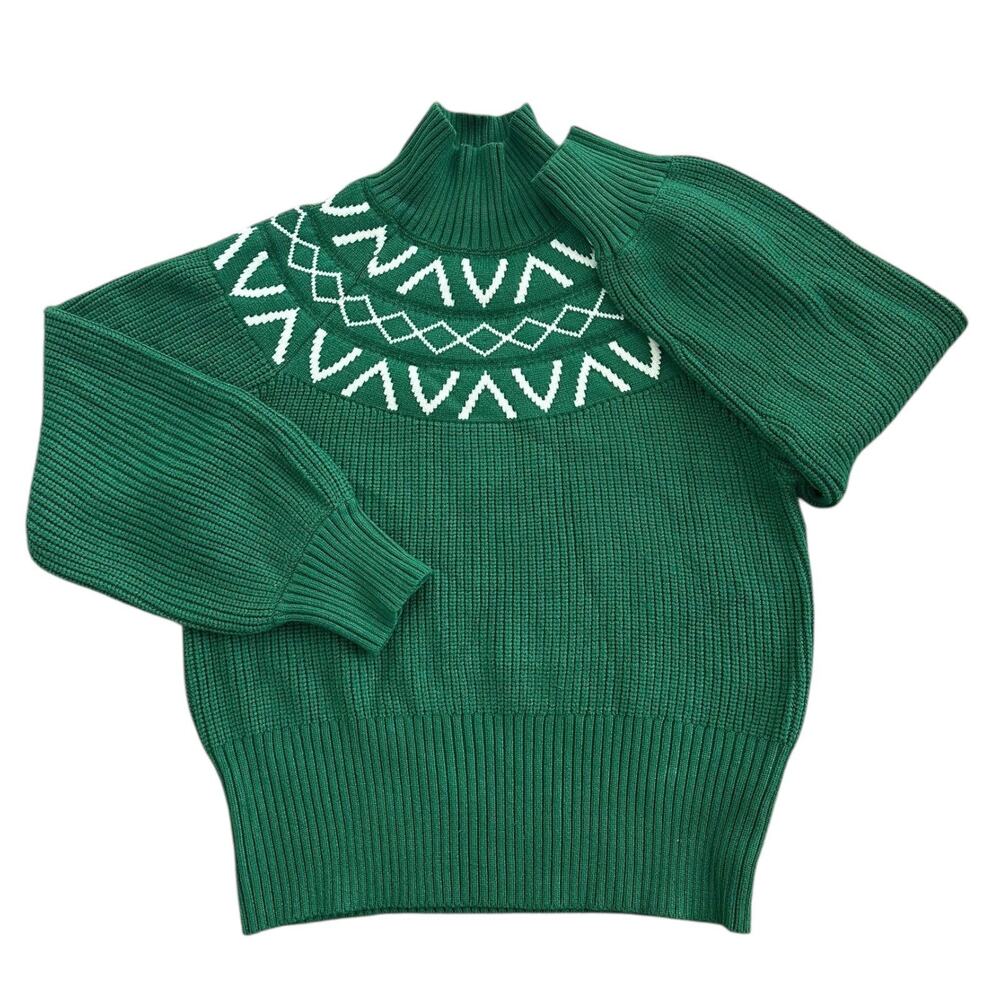 Varley Sweater Womens Small Green Marcie Fair Isle Yoke Knit Pullover Geometric - Picture 2 of 11
